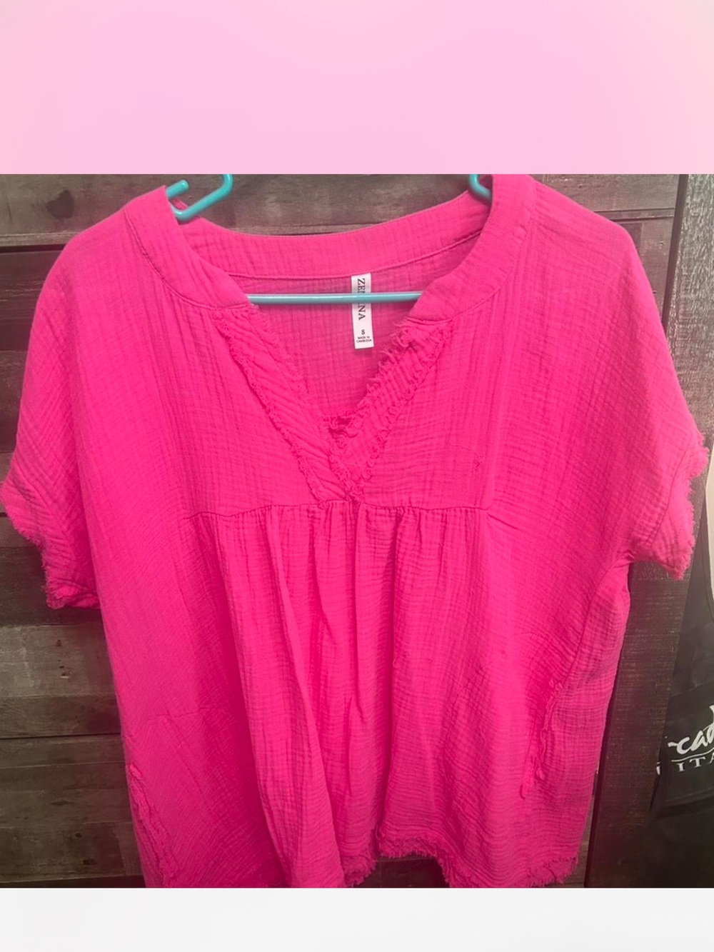 Zenana Outfitters Hot Pink Gauze V-Neck Tunic